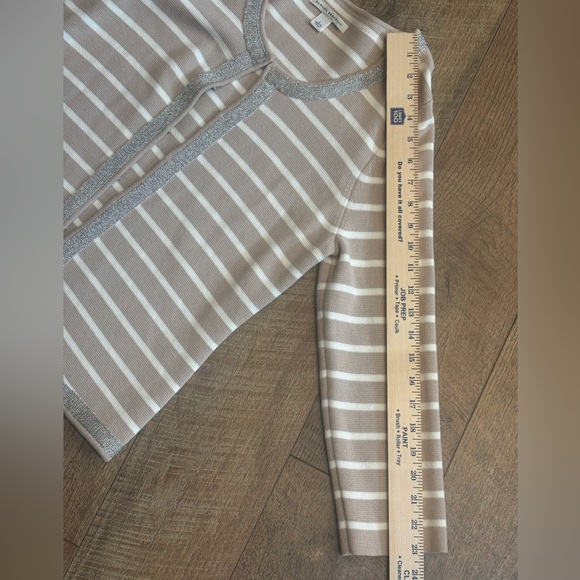 Banana Republic Women’s L Striped Open Front Cardigan Silver Trim Cotton - Picture 11 of 14